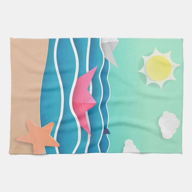 Summer Beach Landscape Tea Towel (Horizontal)