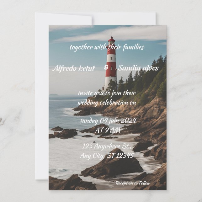 summer beach Lighthouse watercolor wedding Invitat Invitation (Front)