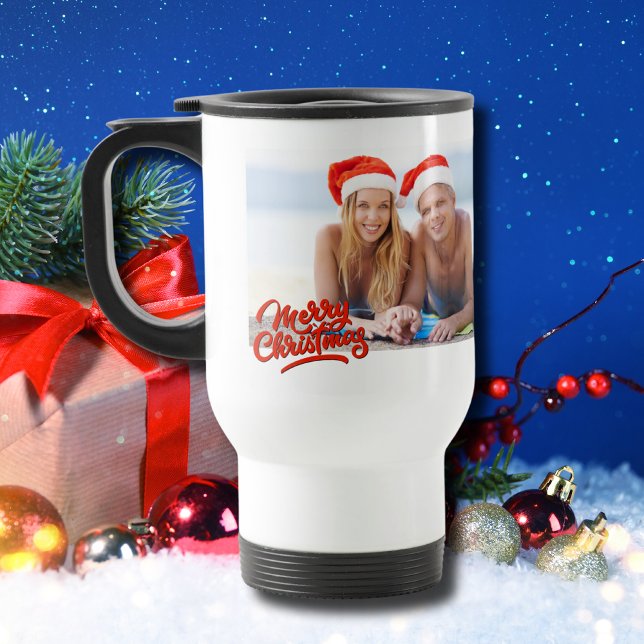 Summer Beach Merry Christmas Photo Holiday Travel Mug (Creator Uploaded)