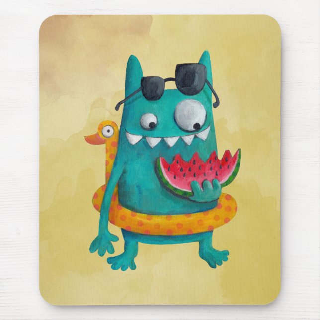Summer Beach Monster Mouse Mat (Front)