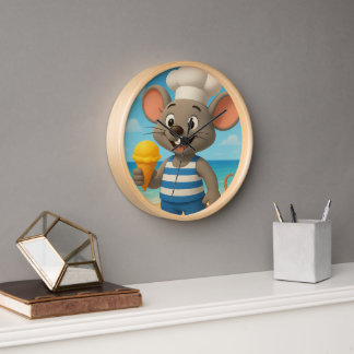 Summer Beach Mouse Wall Clock | Cute Cartoon Ice C