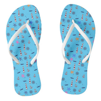 Summer Beach Nautical Blue Pattern Flip Flops