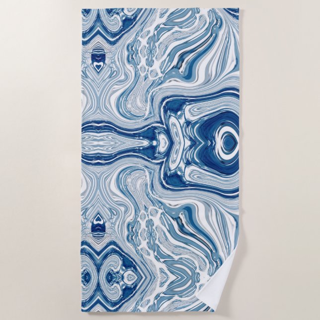 summer beach nautical waves watercolor blue swirls beach towel (Front)