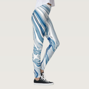 summer beach nautical waves watercolor blue swirls leggings