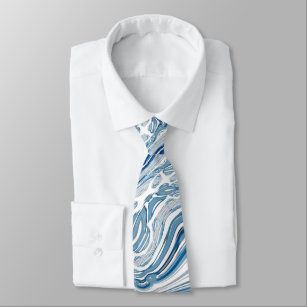 summer beach nautical waves watercolor blue swirls tie