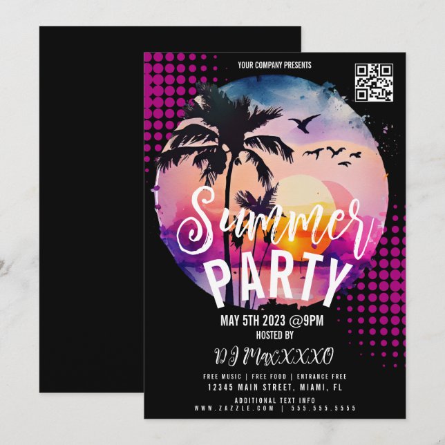 Summer Beach Night Event Party Bar Club Flyer Invitation (Front/Back)