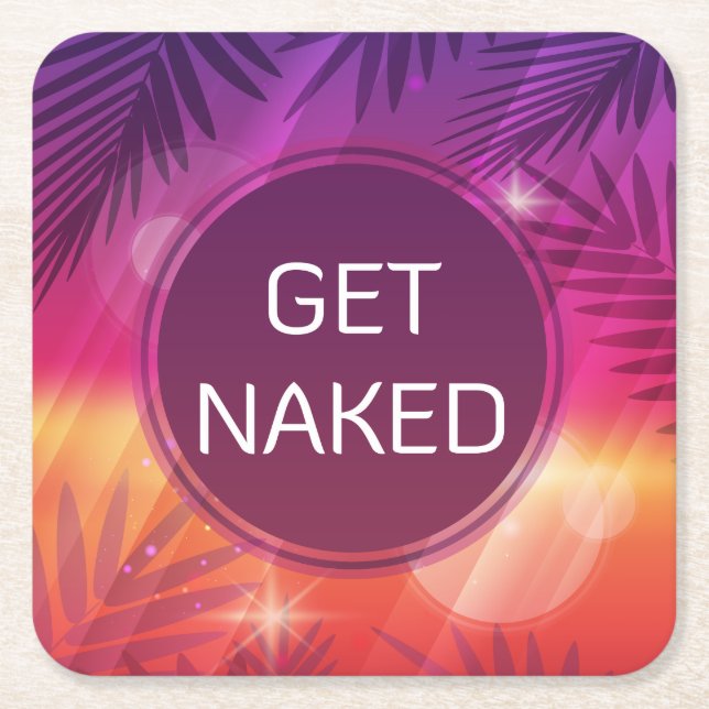 Summer Beach Night Palm Get Naked Square Paper Coaster (Front)