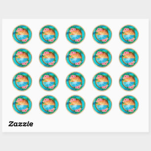 Summer Beach Ocean birds fly in sky and worm sunny Classic Round Sticker