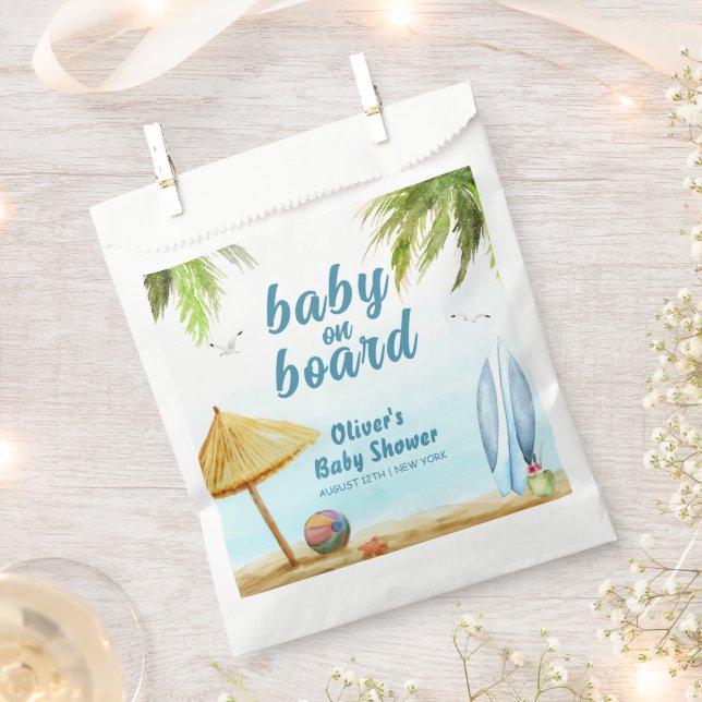 Summer Beach Ocean Surfboard Baby Shower Favour Bags (Clipped)