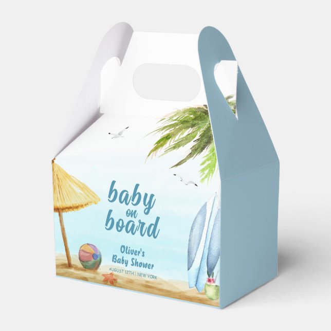 Summer Beach Ocean Surfboard Baby Shower Favour Box (Front Side)
