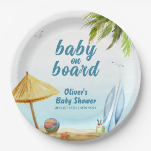 Summer Beach Ocean Surfboard Baby Shower Paper Plate
