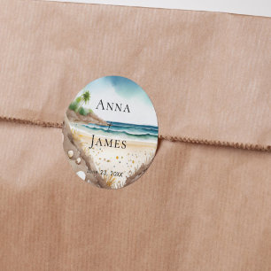 Summer Beach Ocean Tropical Destination Wedding Classic Round Sticker