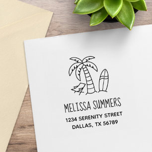 Summer Beach Palm Surfboard Address Rubber Stamp
