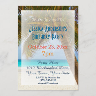 Summer Beach Palm Tree Tropical Birthday Invitation
