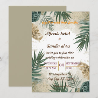 summer beach palm tree tropical watercolor wedding invitation