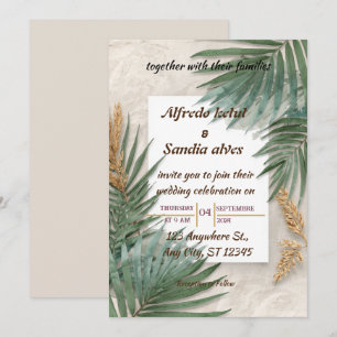 summer beach palm tree tropical watercolor wedding invitation