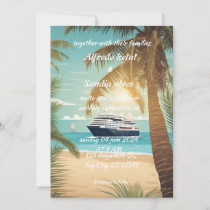 summer beach palm tree tropical wedding  invitation