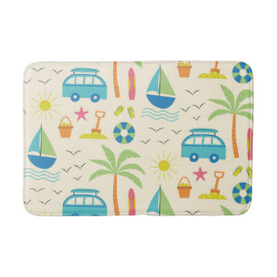 Summer Beach Palm Trees, Boats and Sun Bath Mat