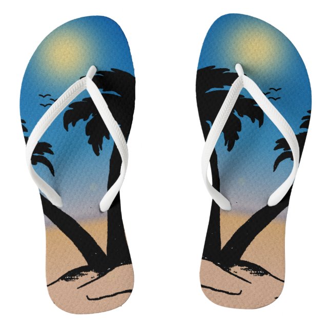 Summer Beach Palm Trees  Flip Flops (Footbed)