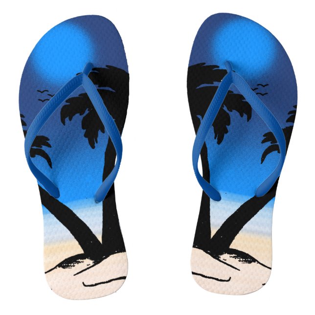 Summer Beach Palm Trees Midnight Blue  Flip Flops (Footbed)