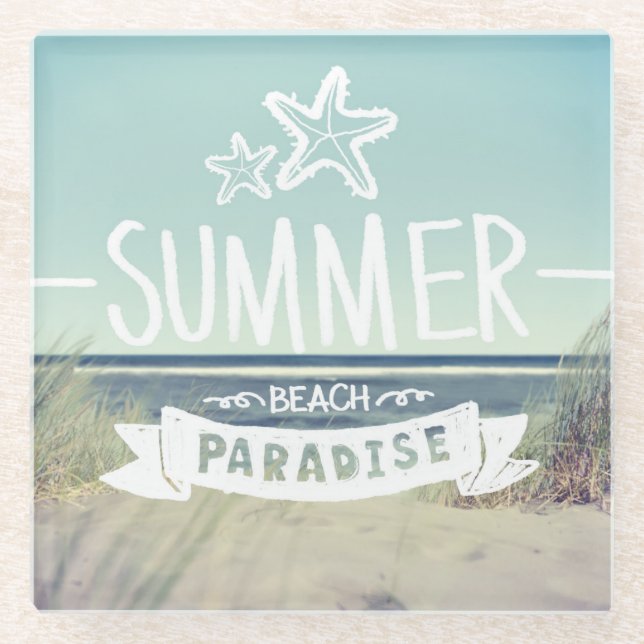 Summer Beach Paradise Glass Coaster (Front)