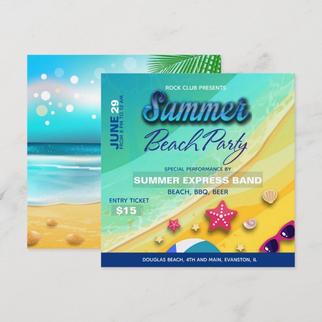 summer beach party flyer invitation (Front/Back)