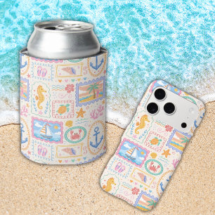 Summer Beach Pattern Cute Beach Can Cooler