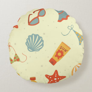 Summer Beach Pattern Round Cushion