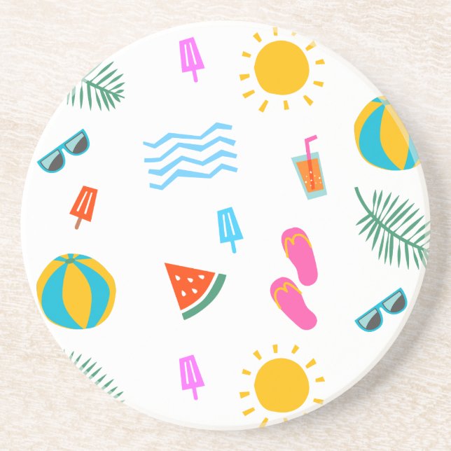 Summer Beach Pattern Sandstone Coaster (Front)
