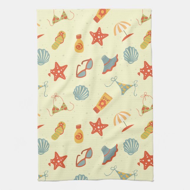 Summer Beach Pattern Tea Towel (Vertical)