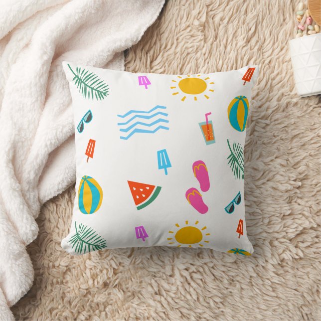 Summer Beach Pattern Throw Pillow (Blanket)