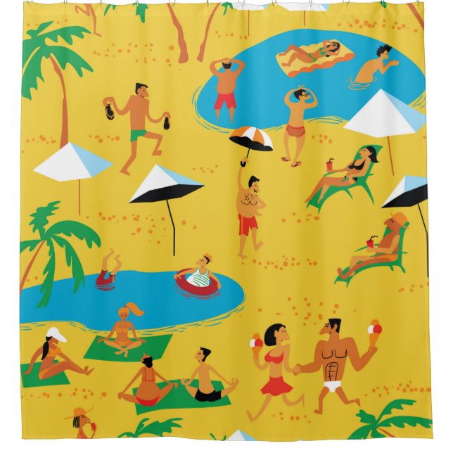 Summer beach people seamless pattern. Tropical bac Shower Curtain (Front)