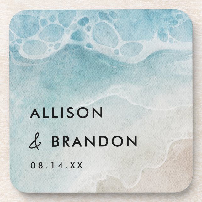 Summer Beach Personalised Wedding Favours Coaster (Front)