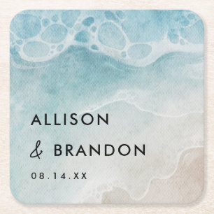 Summer Beach Personalised Wedding Square Paper Coaster