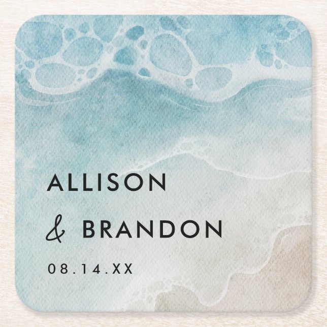 Summer Beach Personalised Wedding  Square Paper Coaster (Front)