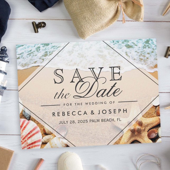 Summer Beach Photo Starfish Wedding Save the Date Announcement Postcard (Creator Uploaded)