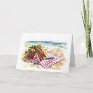 Summer Beach Picnic Watercolor Illustration – Vibr Note Card