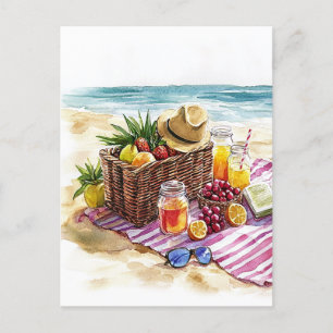 Summer Beach Picnic Watercolor Illustration – Vibr Postcard