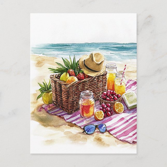 Summer Beach Picnic Watercolor Illustration – Vibr Postcard (Front)