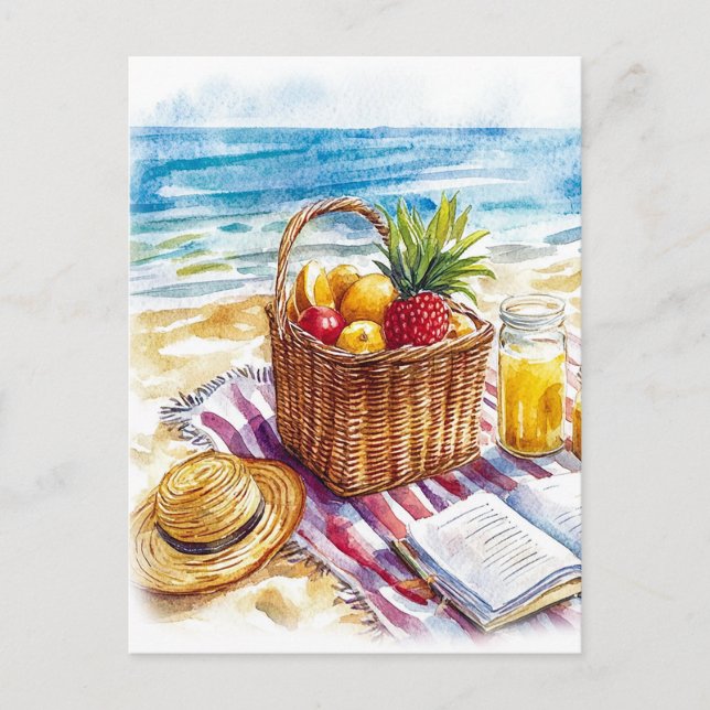 Summer Beach Picnic Watercolor Illustration – Vibr Postcard (Front)