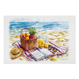 Summer Beach Picnic Watercolor Illustration – Vibr Poster