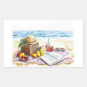 Summer Beach Picnic Watercolor Illustration – Vibr Rectangular Sticker