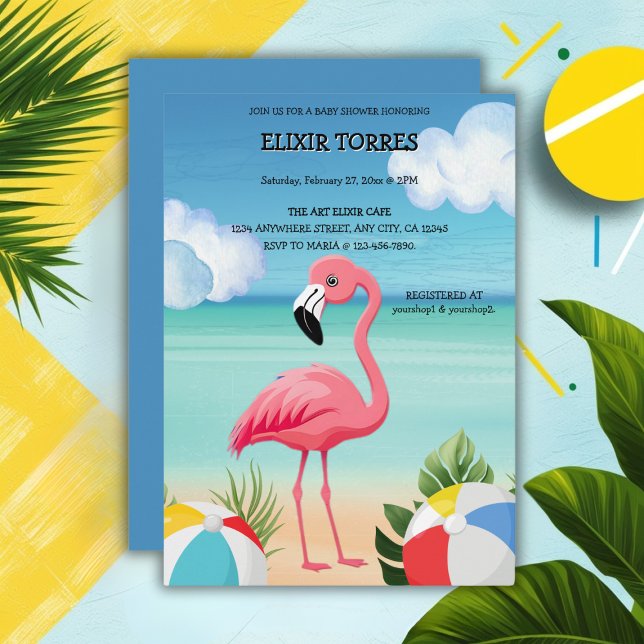 Summer Beach Pink Flamingo Baby Shower Invitation (Creator Uploaded)