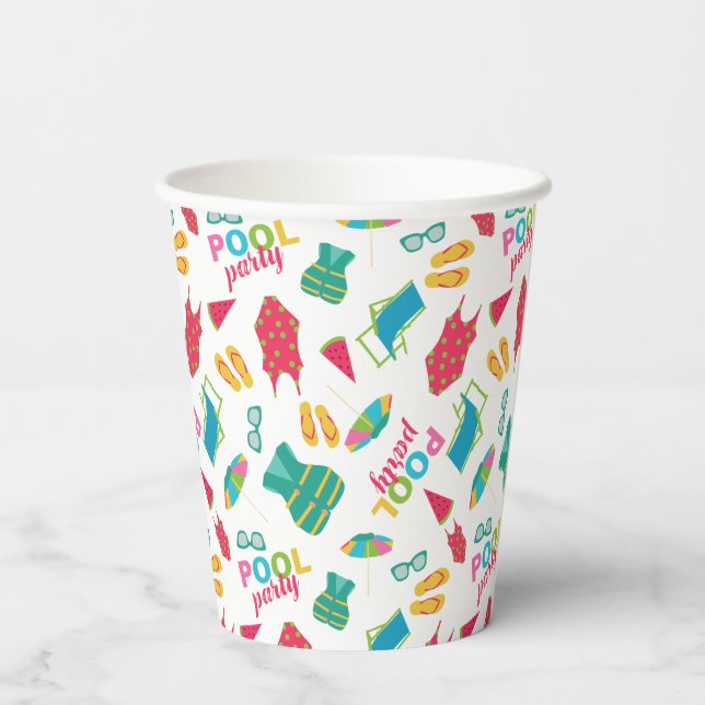 Summer Beach Pool Party Birthday Colourful Cute Paper Cups (Back)