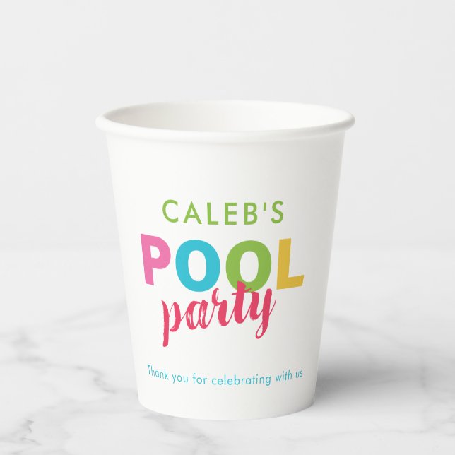 Summer Beach Pool Party Birthday Colourful Cute Paper Cups (Front)