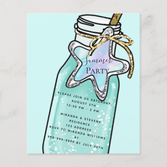 Summer beach pool party budget invitation flyer (Front)