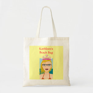 Summer Beach Princess with Tiara Crown Custom Name Tote Bag