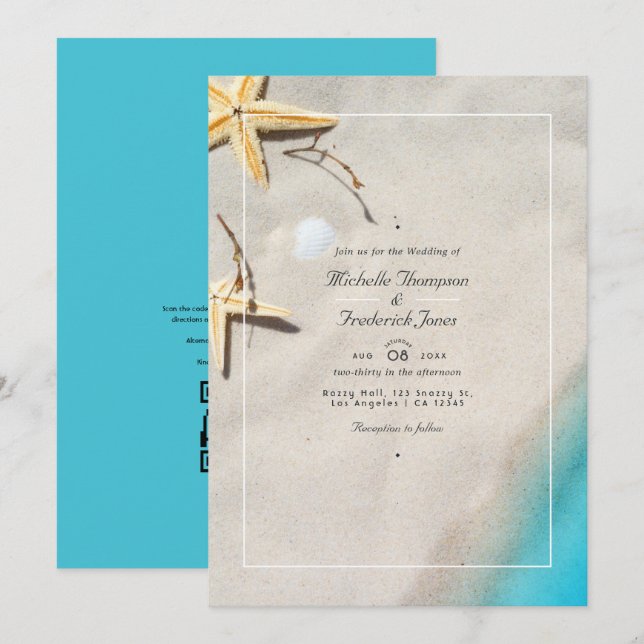 Summer Beach QR Code RSVP Wedding Invitation (Front/Back)