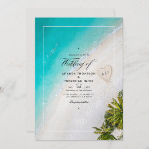 Summer Beach QR Code RSVP Wedding Monogram Invitation