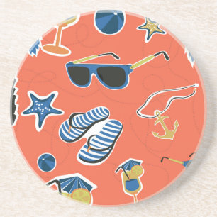 Summer Beach: Relaxing Seamless Pattern. Coaster